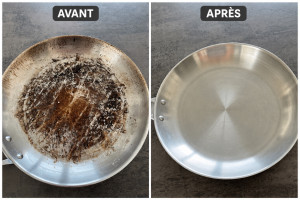 Photo de galerie - Avant/Après d’une poêle en inox