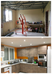 Photo de galerie - Rénovation d'une cuisine : électricité, placo et montage des meubles.