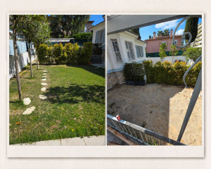 Photo de galerie - Avant suppression  du terrain  de pétanque  déplacement  de la haie réfection et création de nouvelles  zone d'arrosage  automatique création d'un massif fleuri 