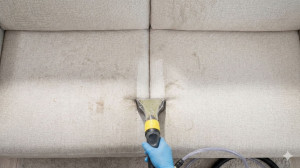 Photo de galerie - Nettoyage d'un canapé avec un injecteur/extracteur. Possible aussi pour les sièges de véhicule