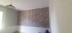 Photo de galerie - Réfection d un salon peintures papiers peints et pose de prise électrique 