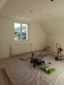 Photo de galerie - Aménagement de combles perdus pose de plancher placo bande et enduit plus installation de radiateur