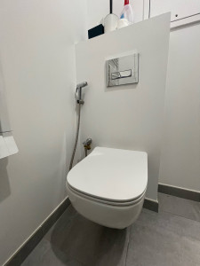 Photo de galerie - Pause d’un wc suspendu avec une Douchette WC