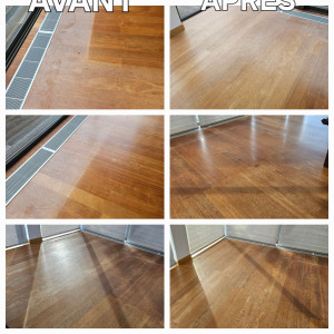 Photo de galerie - Cirage d'un parquet avant et apres