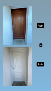 Photo de galerie - Changement d’une porte en bois passant en pvc pour une pose en rénovation avec habillage de la  tapée bois existante