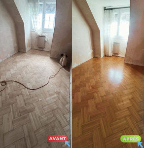Photo de galerie - Rénovation complet d'un parquet en bois (ponçage, vitrification)

