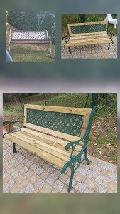 Photo de galerie - Restauration banc de jardin, ponçage peinture puis remplacement du bois.