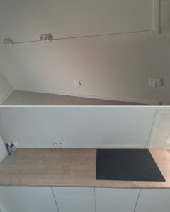 Photo de galerie - Montage de meubles de cuisine Découpe du plan de travail et installation de plaque à induction 
