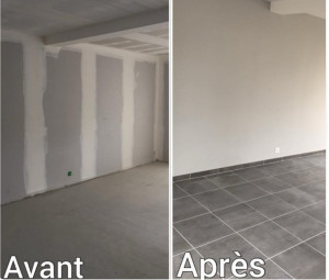 Photo de galerie - Pose de placo , bande, enduit, ponçage, peinture, pose de carrelage et joints