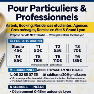 Photo de galerie - Tarif pour tous les prestations airbnb