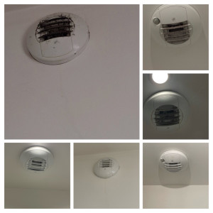 Photo de galerie - Nettoyage complet d’une bouche VMC très encrassée. Avant / Après visible sur les photos. Élimination de la poussière, des dépôts et amélioration de la circulation de l’air. Travail propre et soigné par CSA31 Entreprise.