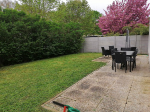 Photo de galerie - Tonte pelouse... Terrasse... Troènes...
+ fixation brise vue retractable au mur 
