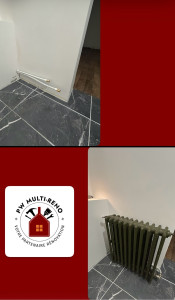 Photo de galerie - Dépannage en urgence , installation d’un ancien radiateur en fonte avec pose de robinet thermostatique.