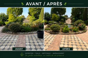 Photo de galerie - Un entretien complet qui redonne tout son éclat à ce jardin : nettoyage des massifs, taille des végétaux et mise en valeur de l’ensemble. Un extérieur propre, harmonieux et agréable à vivre. Votre jardin mérite le meilleur. Contactez nous pour un devis 