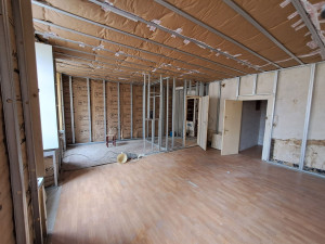 Photo de galerie - Rénovation appartement 
Démontage ancien murs et plafond.
Réaménagement des pieces.
Pose isolation et placo, peinture.
pose parquet et carrelage.
Instalkation cuisine 
