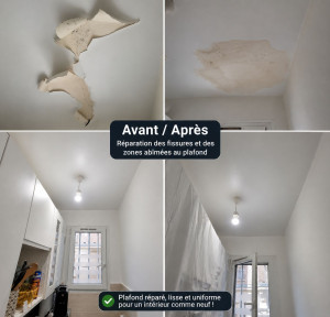 Photo de galerie - Réparation et remise en état d’un plafond – enduit & peinture