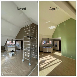 Photo de galerie - Préparation et mise en peinture des murs avec des finitions soignées pour un rendu propre, durable et de qualité.