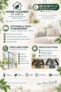 Photo de galerie - ✨ Home Cleaner by Gaëlle ✨

? La propreté en profondeur, avec des produits adaptés aux bébés et aux animaux ! ?

Des produits professionnels respectueux de votre environnement, sélectionnés pour leur efficacité et leur conformité aux normes en vigueur. 