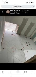 Photo de galerie - Rénovation complète d’une salle de bain.  Dépose, préparation des supports, étanchéité, pose receveur, plomberie, électricité et pose carrelage grand format avec système de nivelage.  Chantier réalisé de A à Z.