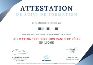 Photo de galerie - Diplôme : attestation de formation aux premiers secours canin et félin.