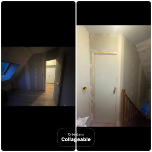 Photo de galerie - Pose de plaque de plâtre et de bandes à joint. 