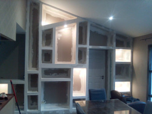 Photo de galerie - Fabrication meuble placo et installation électrique.
