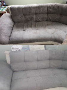 Photo de galerie - Avant/après nettoyage d'un canapé après séchage 