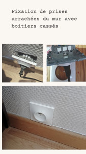 Photo de galerie - Remise en place réadaptation de prises murales suite à la casse des boitiers d'encastrement.