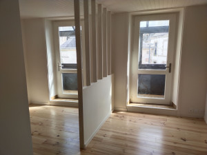 Photo de galerie - Rénovation complète d'un appartement de 40 M2 ( rattrapage des murs,peinture , claustras . sol massif vitrifié , électricité , pose de cuisine, pose des luminaires ... )