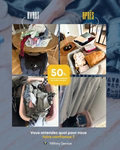 Photo de galerie - Prestation d’entretien du linge chez une cliente (repassage et pliage)