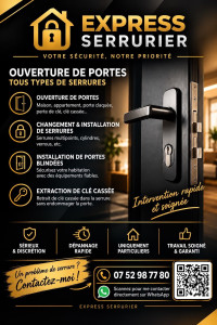 Photo de galerie - Serrurier professionnel, j’interviens rapidement pour vos ouvertures de portes, portes claquées ou verrouillées, ainsi que pour l’extraction de clés cassées.
? Intervention à domicile
? Disponible 7j/7 – 24h/24
? Contact : 07 52 98 77 80