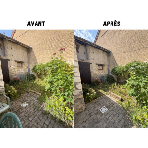 Photo de galerie - Désherbage de ce petit jardin, tout en préservant son aspect verdoyant grâce à la richesse de ses nombreux végétaux.