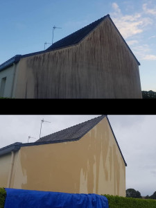 Photo de galerie - Traitement algue rouge sur façade, traitement non corrosif pour l'environnement !!