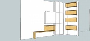 Photo de galerie -  Conception / Fabrication de  mobilier  sur-mesure en bois plaquer agencement d'une chambre d'enfant  bureau et bibliothèque 