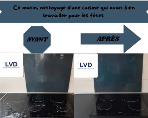 Photo de galerie - Une plaque de cuisson avant après mon passage avec mes propres produits (eau + crème à récurer  et vinaigre pour rendre éclat à ce plan de travail)