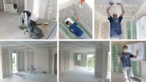 Photo de galerie - Pose placo, bandes, peinture, faux plafond, dalle bureaux, placo cusine, placo salle de bain, pose cloison, isolation toile de verre et laine de verre, pose polystirene, etc