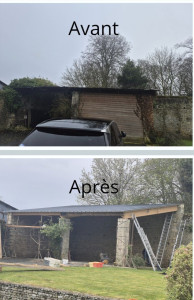 Photo de galerie - Rénovation hangar , changement poutre porteuse + pose panneaux sandwich isolé 60mm