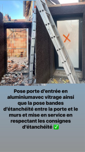 Photo de galerie - Pose porte d’entrée en aluminium avec étanchéité et finition ✅