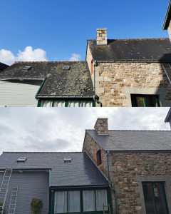 Photo de galerie - Avant après nettoyage de la toiture travaux réalisés sur la commune de guingamp 