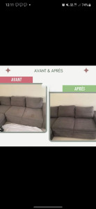 Photo de galerie - Avant/après d'un Canapé nettoyage profond avec la schampouineuse 