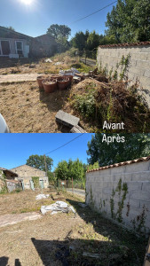 Photo de galerie - Nettoyage et rafraichisement d’extérieur ( les clients voulaient nettoyer , les tas restant sont des souches