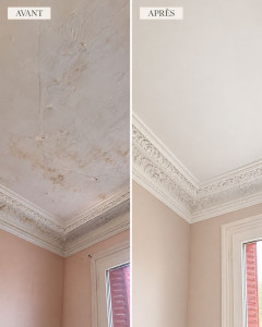 Photo de galerie - Traitement d'une infiltration d'eau + remise en etat du plafond (enduit + peinture