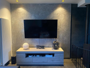 Photo de galerie - Salon : Déco murale, Spot, Meuble, TV