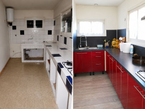 Photo de galerie - Pose de parquet et cuisine.