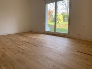 Photo de galerie - Pose de parquet , remplacement de fenêtres, pose de baie vitrée et rénovation peinture des murs.