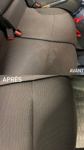 Photo de galerie - AVANT/APRÈS -> nettoyage des sièges dans un camion d’entreprise.