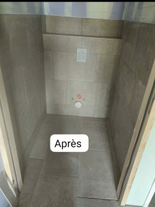 Photo de galerie - Finition d'une pose de carrelage travertin 