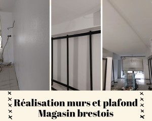 Photo de galerie - Réfection d'un magasin brestois :  peinture sur murs et plafond 