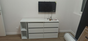 Photo de galerie - Montage meuble et fixation télé sur un mur de placoplâtre. 