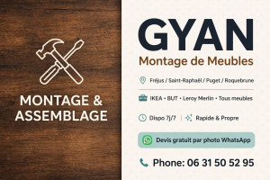 Photo de galerie - Bonjour, je suis GYAN, monteur de meubles pro à Fréjus.

Je monte tous vos meubles en kit : IKEA, BUT, Conforama, Leroy Merlin, Maisons du Monde...
Armoire, PAX, dressing, lit, commode, bureau, étagères, table.

